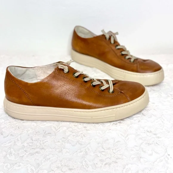 PAUL GREEN Hadley Sneakers Cognac Brown Washed Leather Platform UK 7.5 | US 10 - Picture 1 of 14
